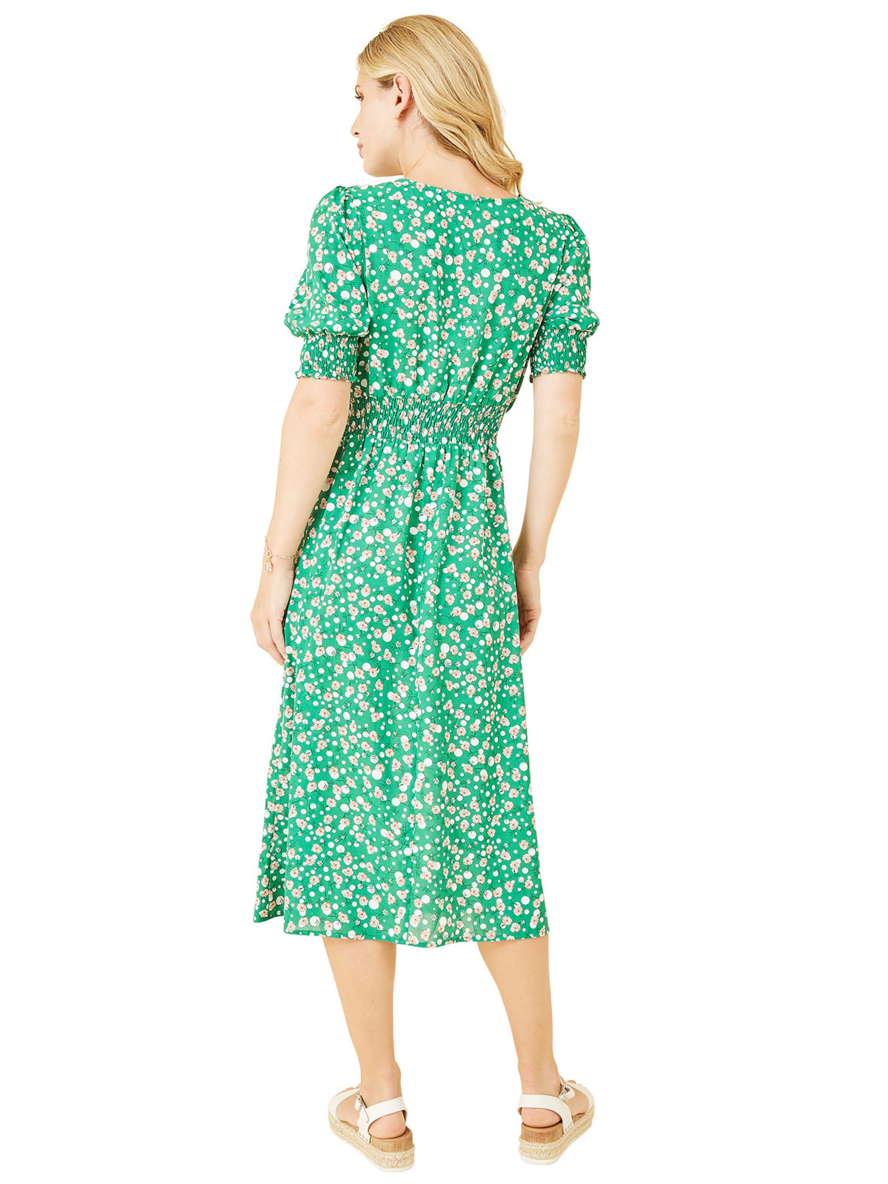 Yumi Mela London Floral Print Ruched Midi Dress, Green, 8