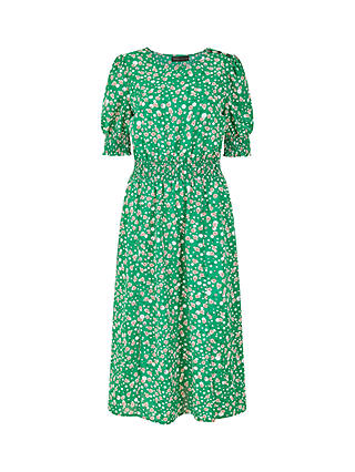 Yumi Mela London Floral Print Ruched Midi Dress, Green