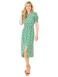 Yumi Mela London Floral Print Shirred Waist Midi Dress, Green/Multi