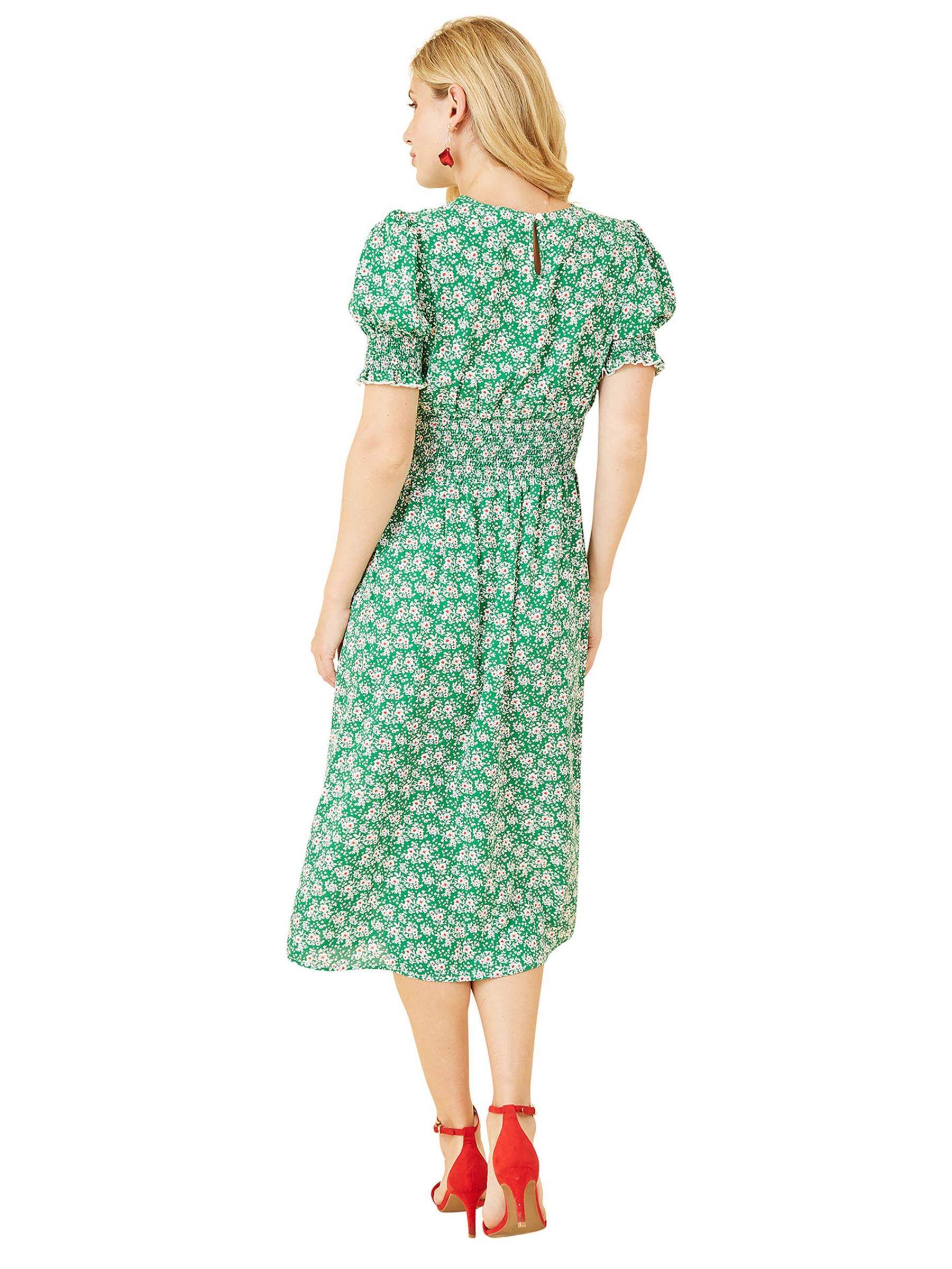 Yumi Mela London Floral Print Shirred Waist Midi Dress, Green/Multi at ...