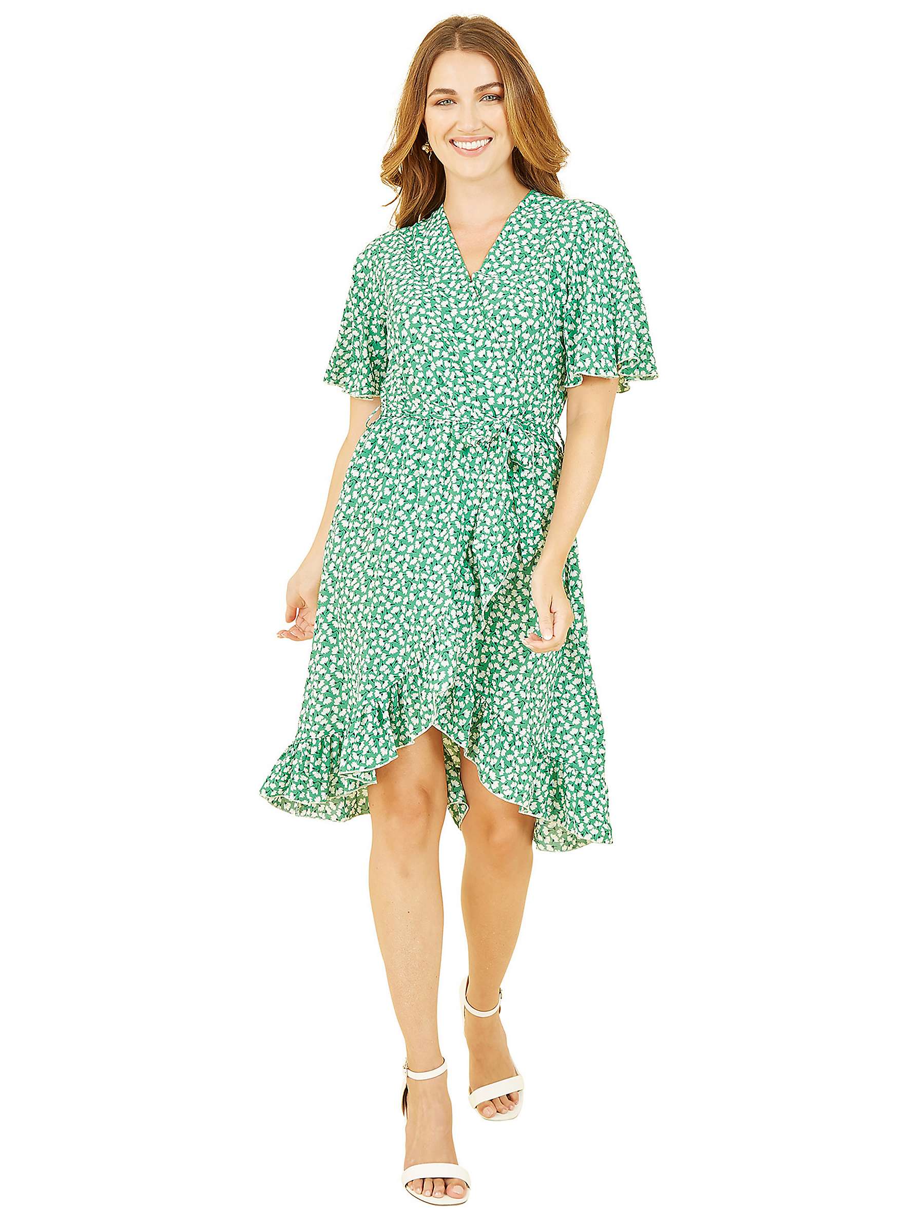 Buy Yumi Mela London Ditsy Floral Frill Wrap Dress, Green Online at johnlewis.com