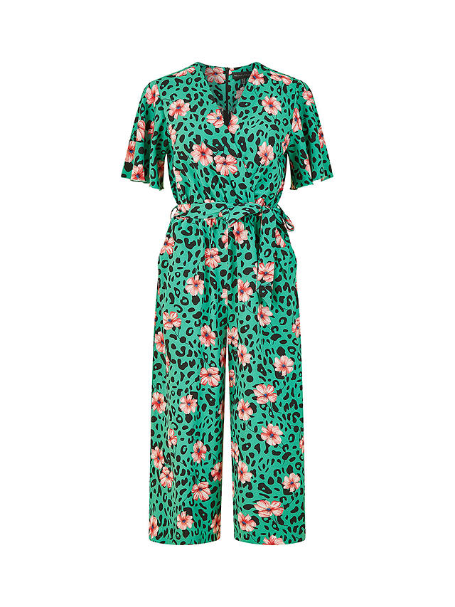Yumi Mela London Animal Print Culotte Jumpsuit, Green/Multi