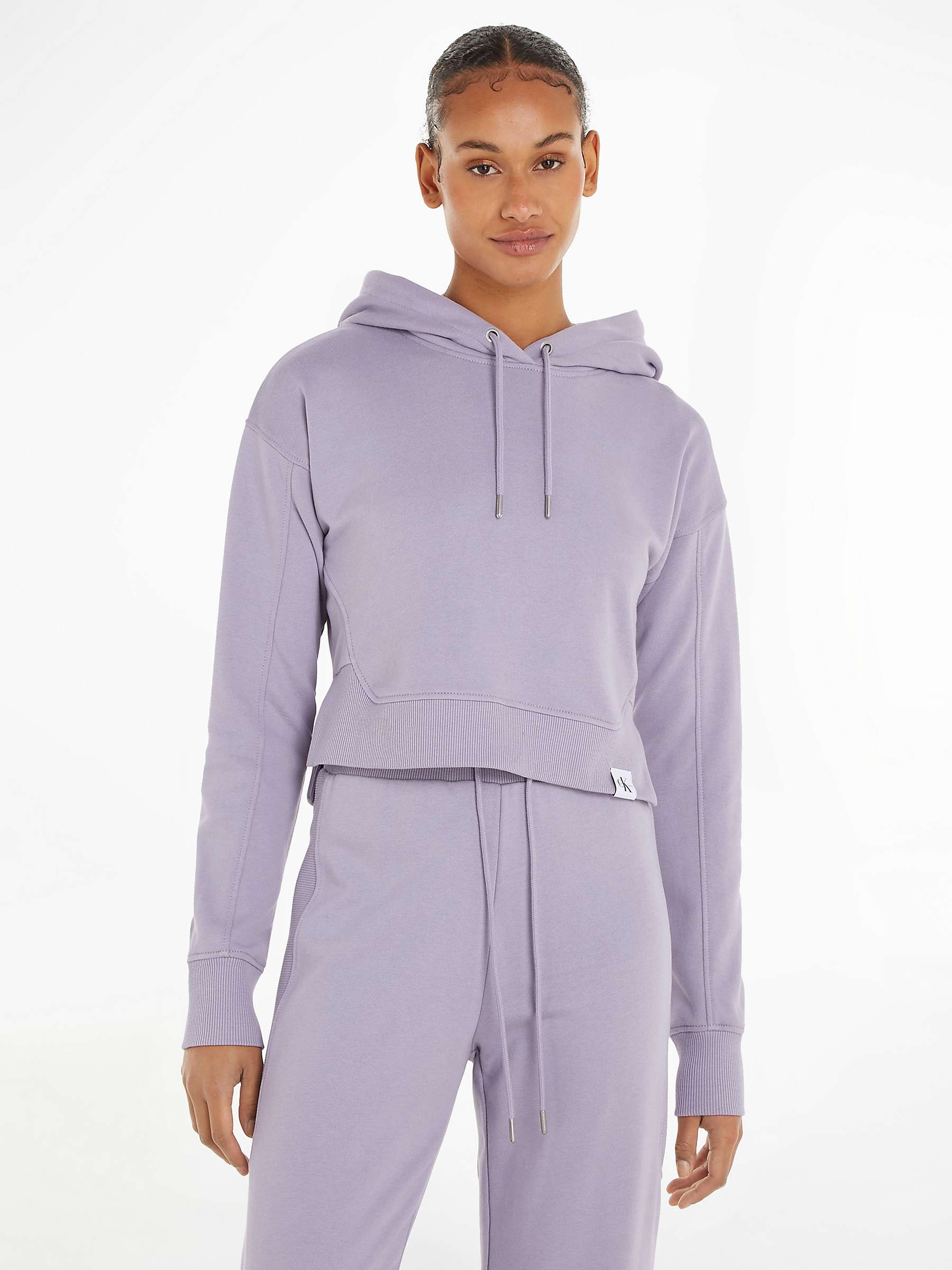 Buy Calvin Klein Ribbed Cropped Hoodie, Lavender Aura Online at johnlewis.com