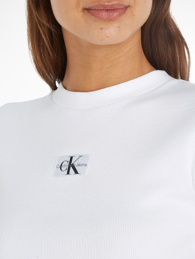 Calvin Klein Ribbed Short Sleeve T-Shirt, Bright White, XS