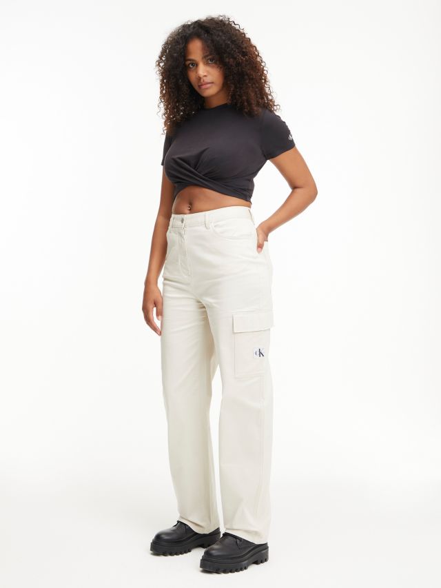 Calvin Klein High Rise Twill Trousers, Eggshell, XS