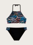 Monsoon Kids' Ombre Zebra Print Bikini, Black/Multi