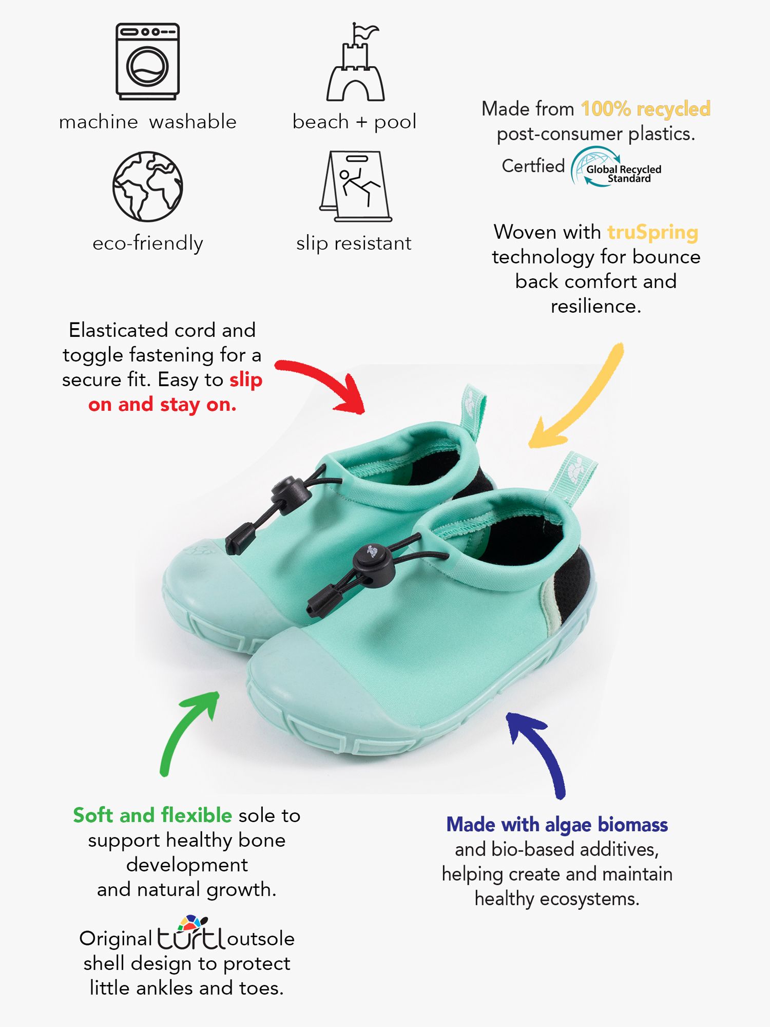 Turtl Kids' Recycled Toggle Aqua Shoes, Aqua, 3-4