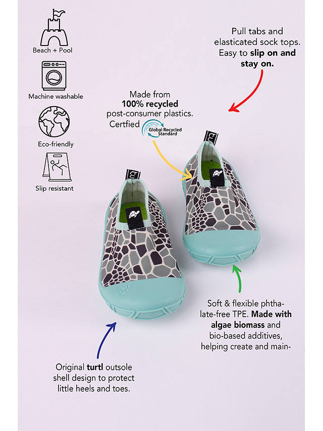 Turtl Kids' Recycled Aqua Shoes, Print/Aqua