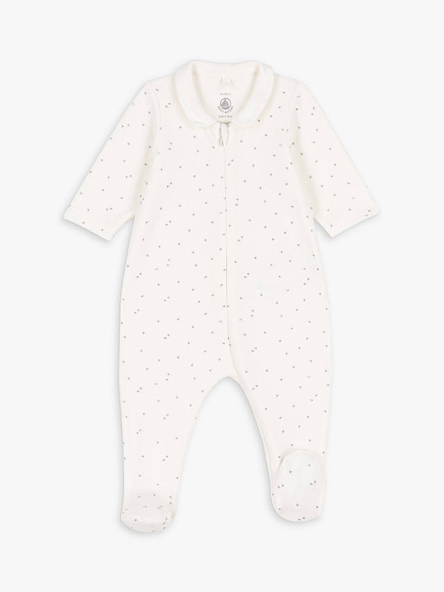 Petit Bateau Baby Starry Velour Sleepsuit, Marshmallow/Gris