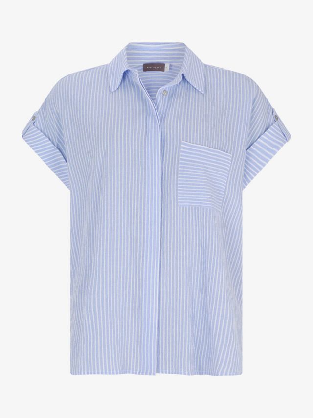 Mint Velvet Striped Short Sleeve Shirt, Blue/White, XS