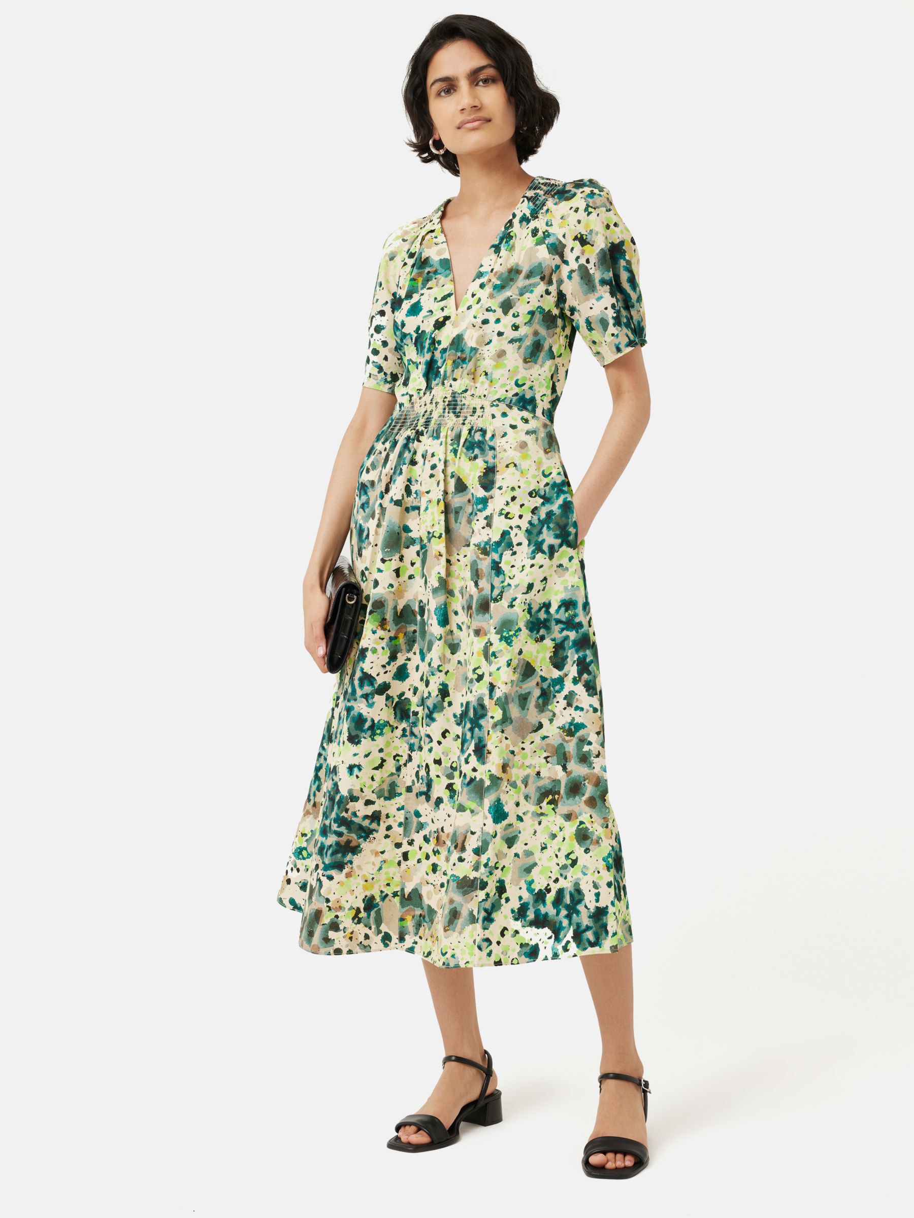 Jigsaw Clouded Leopard Midi Dress, Green at John Lewis & Partners