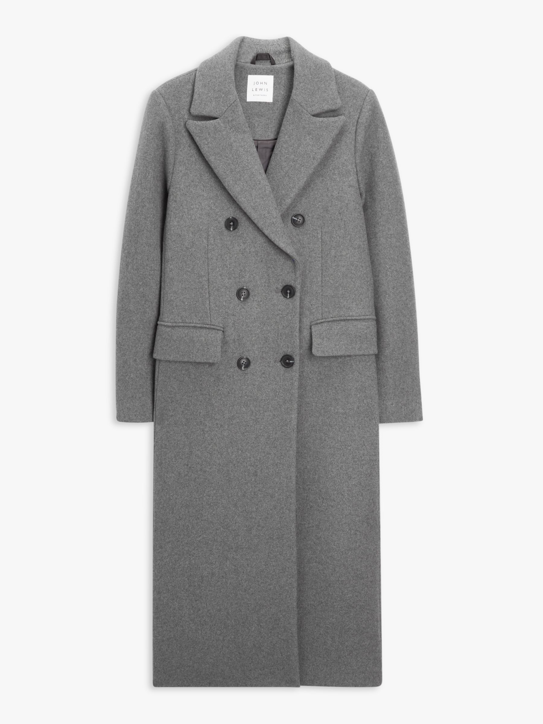 John Lewis Wool Blend Double Breasted Coat, Mid Grey Melange at John ...