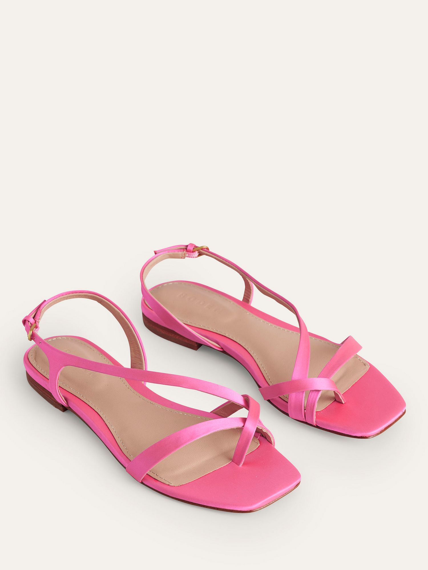 Boden Toe Loop Satin Flat Sandals, Festival Pink at John Lewis & Partners