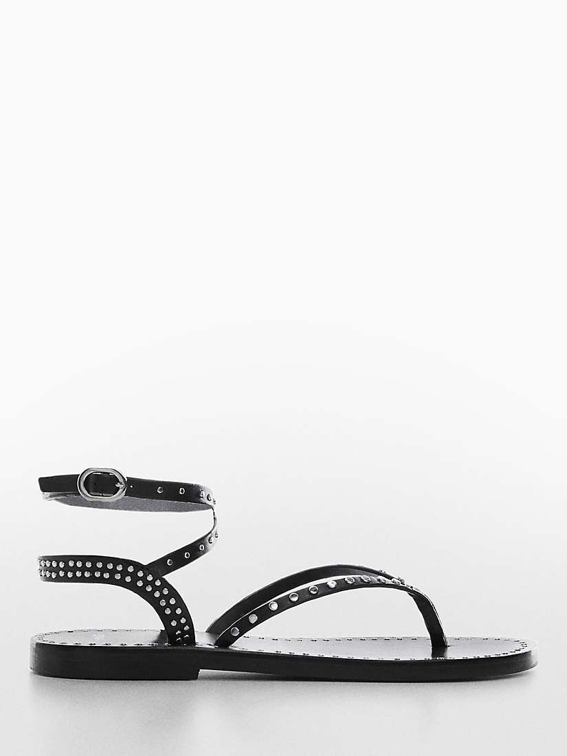 Buy Mango Leather Stud Detail Sandals, Black Online at johnlewis.com