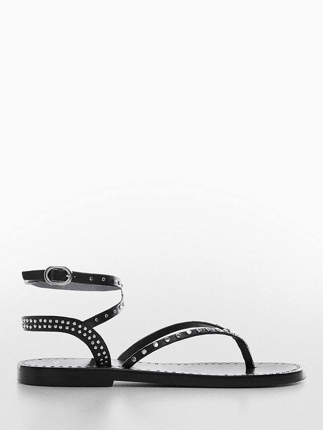 Mango Leather Stud Detail Sandals, Black at John Lewis & Partners