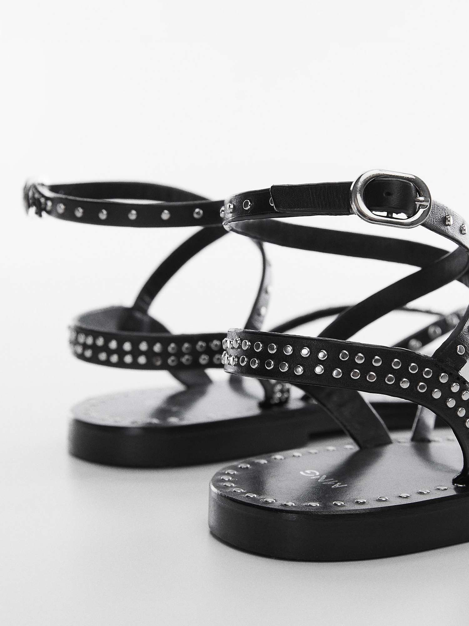 Buy Mango Leather Stud Detail Sandals, Black Online at johnlewis.com