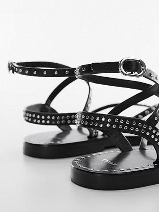 Mango Leather Stud Detail Sandals, Black