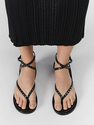 Mango Leather Stud Detail Sandals, Black
