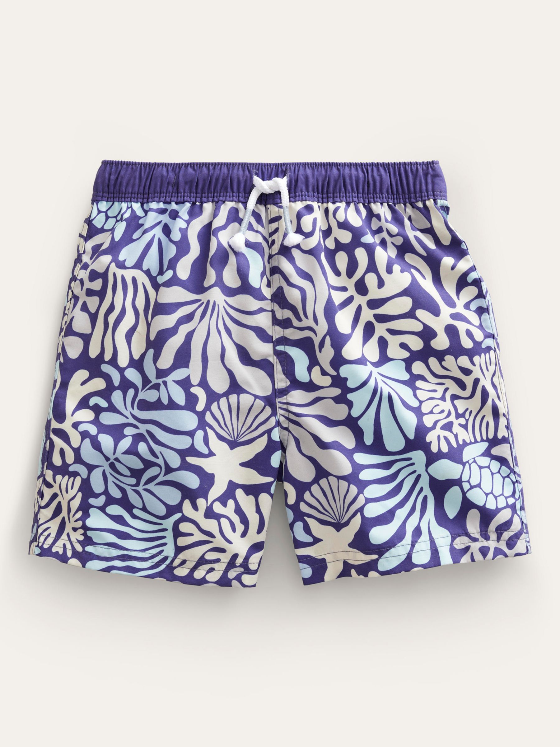 Mini Boden Kids' Starboard Coral Reef Swim Shorts, Blue/Multi