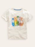 Mini Boden Kids' Cats Printed T-Shirt, Vanilla Pod/Multi