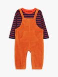 John Lewis ANYDAY Baby Stripe Top & Velour Corduroy Dungaree Set, Orange/Multi