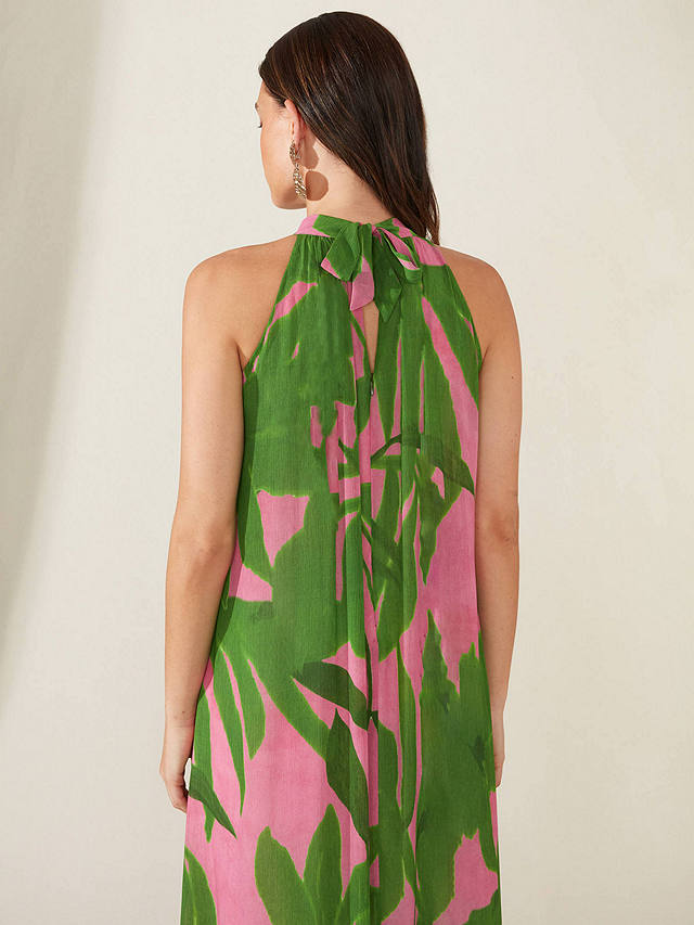 Ro&Zo Leaf Print Halter Neck Maxi Dress, Pink/Green