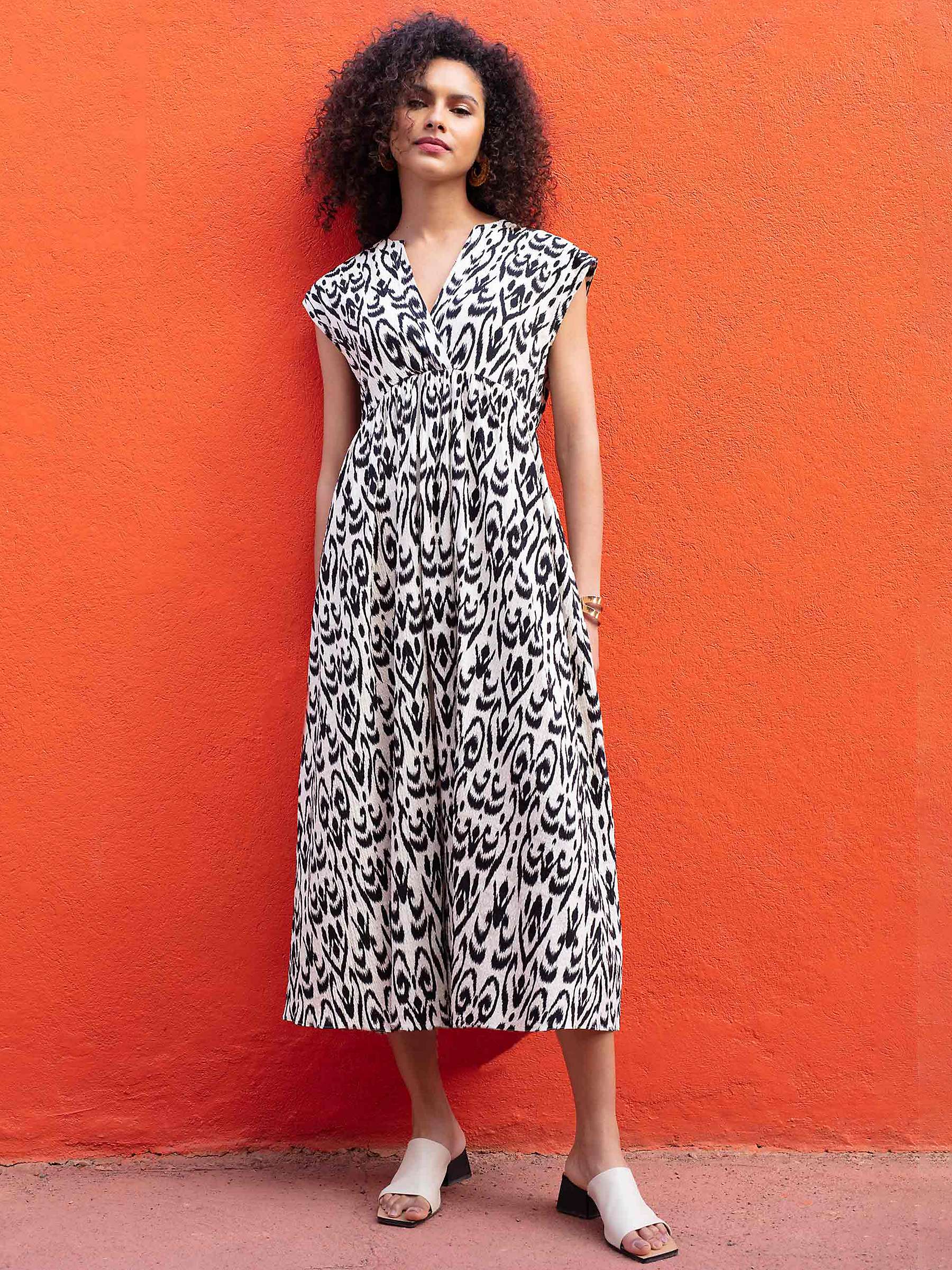 Buy Ro&Zo Aztec Print Wrap Midi Dress, White/Black Online at johnlewis.com