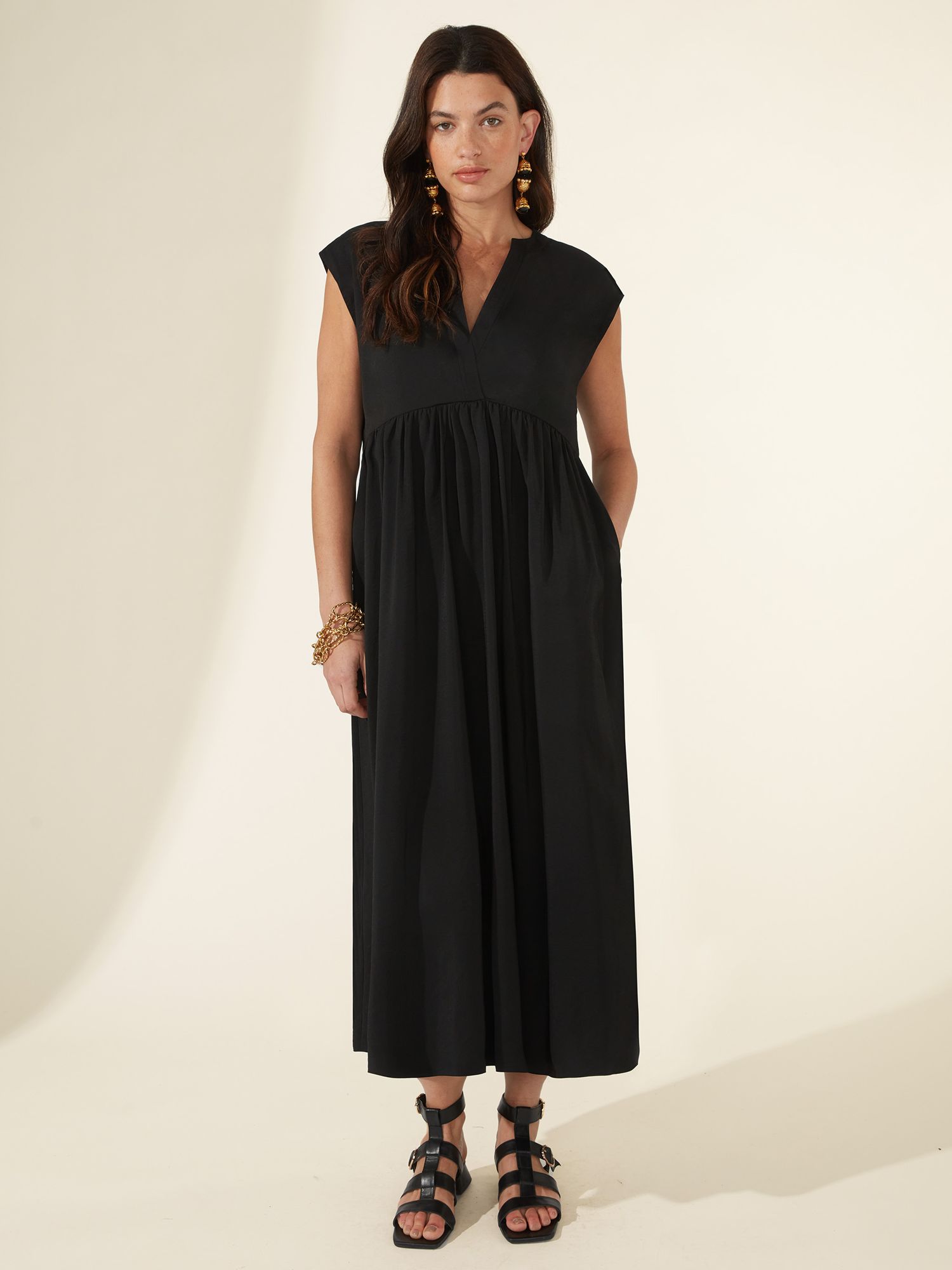Ro&Zo Wrap Neck Midi Dress, Black at John Lewis & Partners