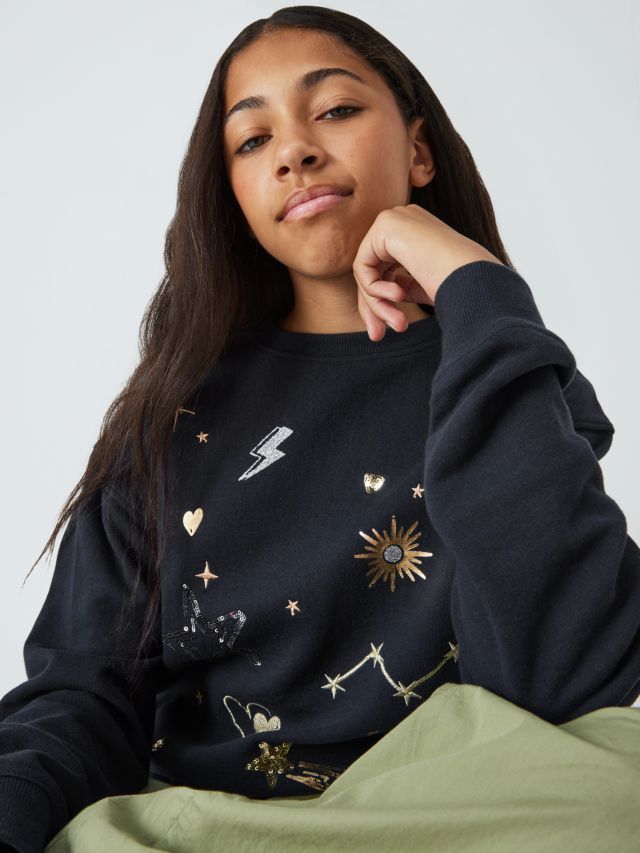 John Lewis Kids Celestial Sequin Sweatshirt Outer Space 8 years