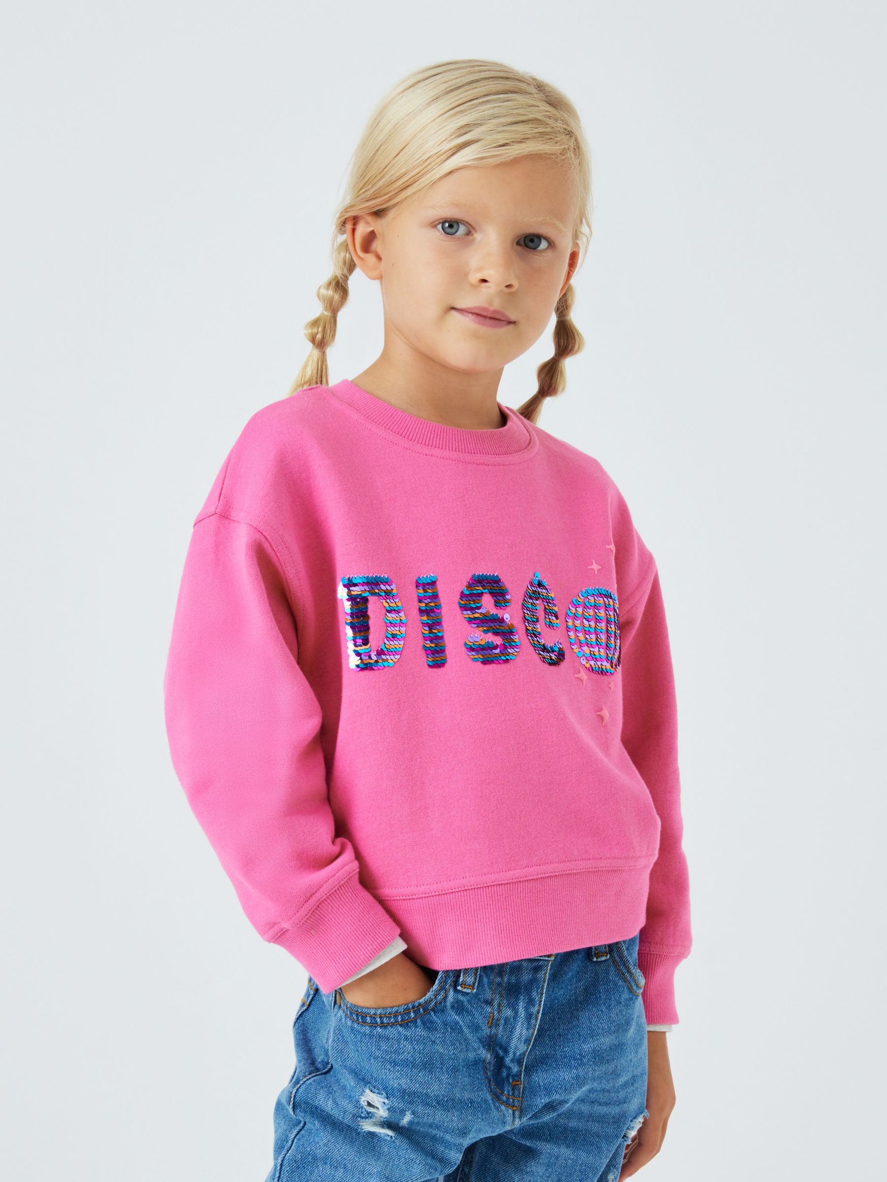 John Lewis Kids Cotton Disco Sweatshirt Ibis Rose 3 years