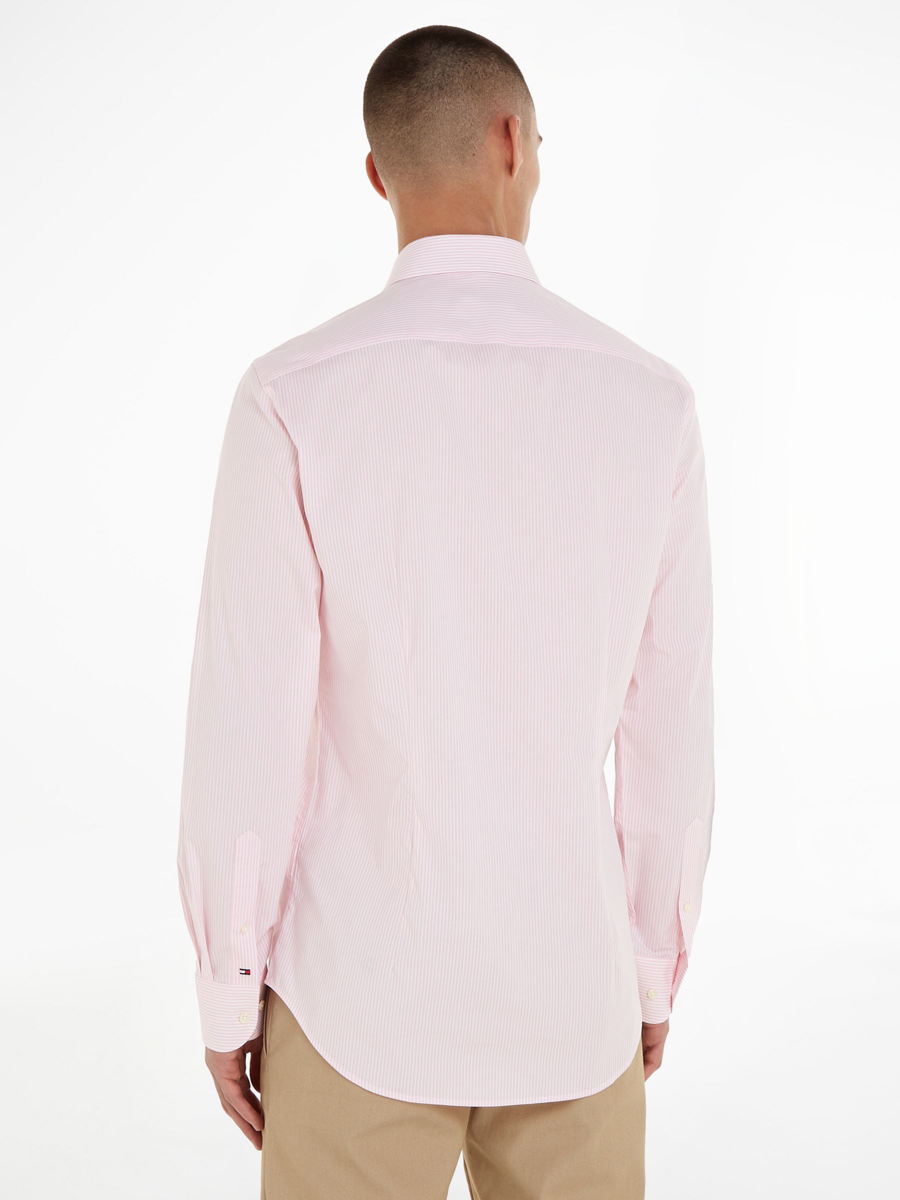 Tommy Hilfiger Flex Collar Slim Fit Stripe Shirt, Pink/White at John ...