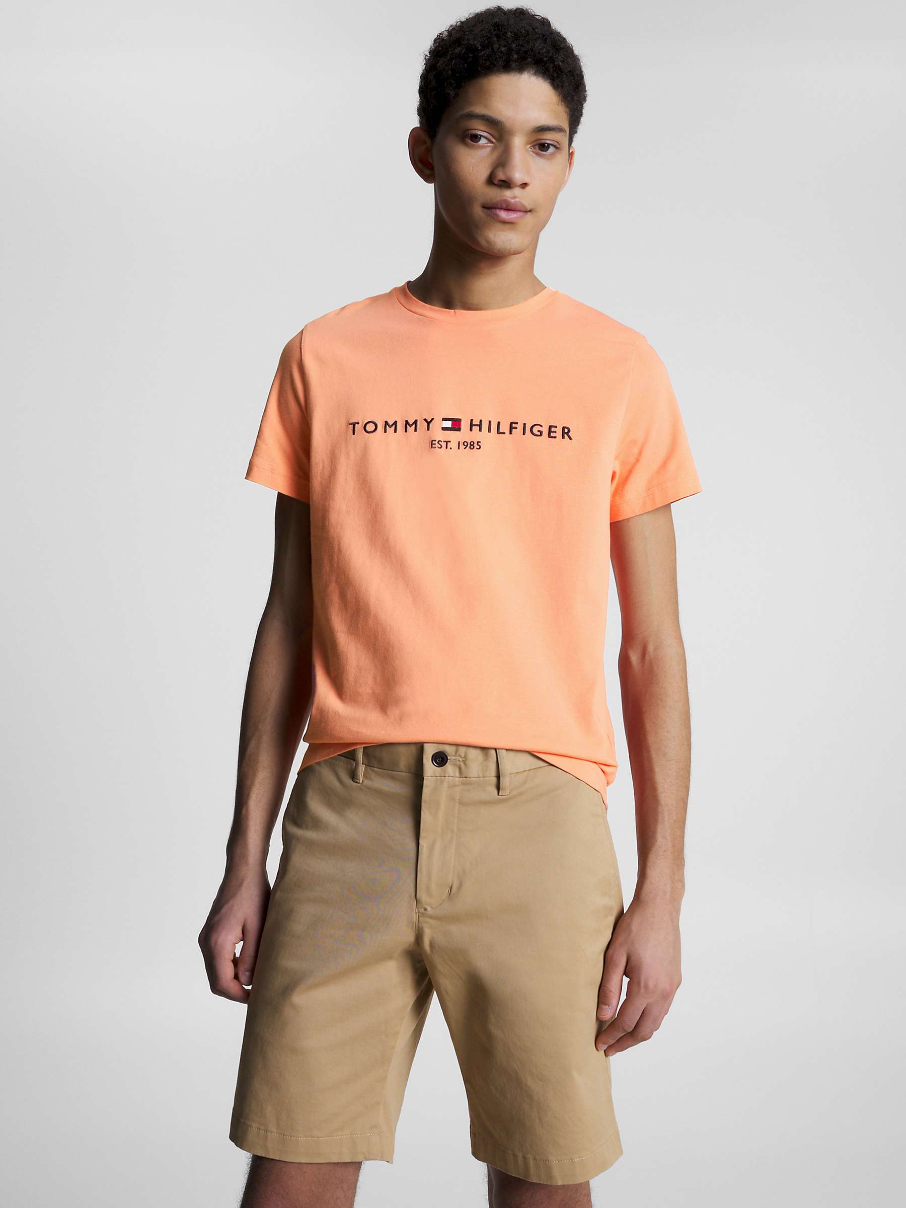 Tommy Hilfiger Tommy Logo T-Shirt, Peach Dusk at John Lewis & Partners