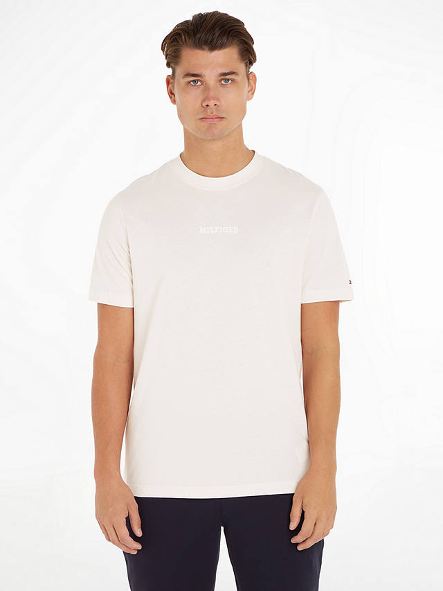 Tommy Hilfiger Mono Logo Cotton T-Shirt, Weathered White at John Lewis ...