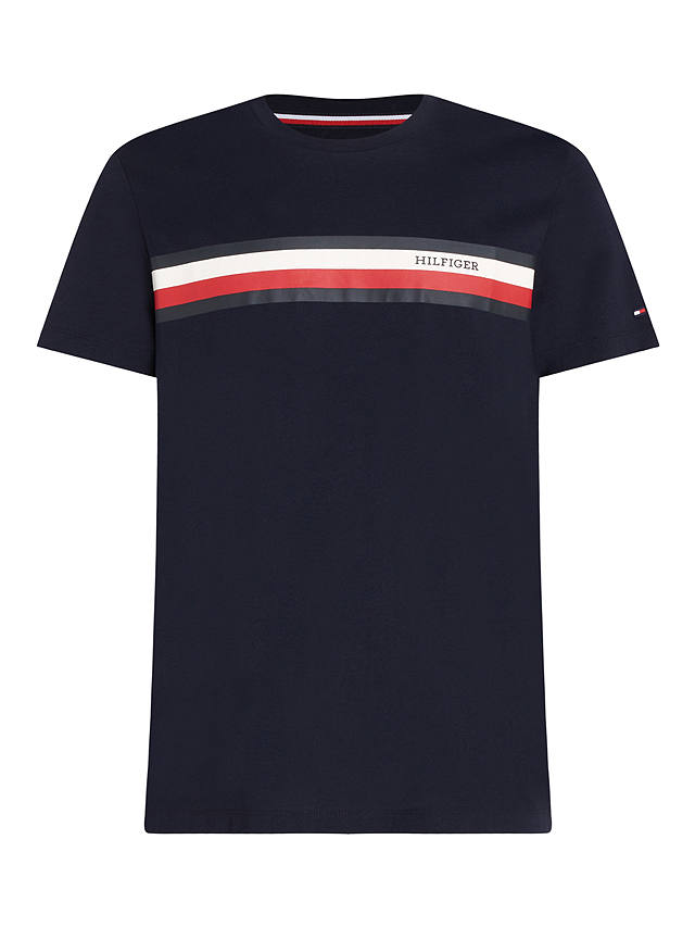 Tommy Hilfiger Logo Embroidered Stripe Organic Cotton T-Shirt, Desert ...