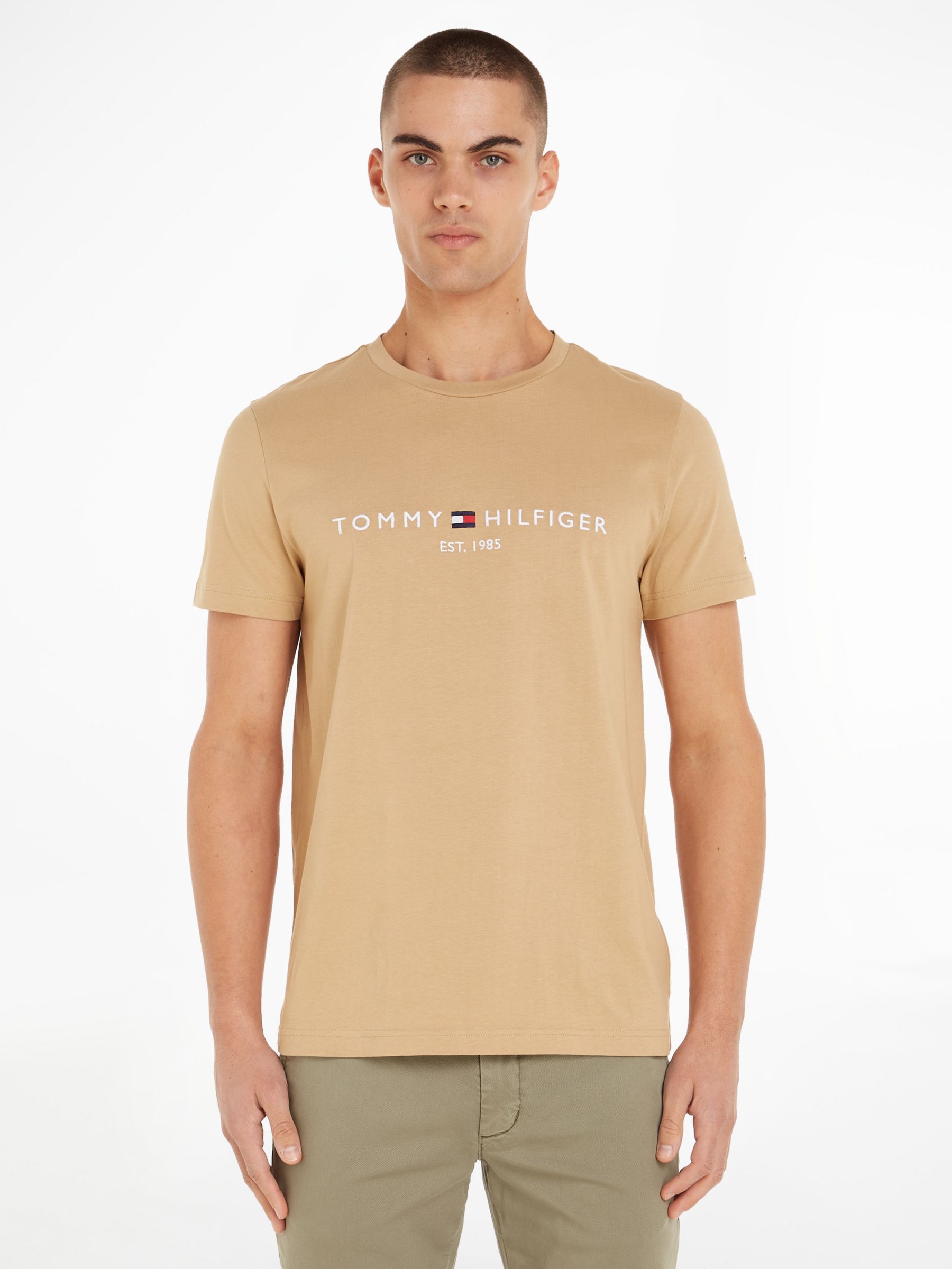 Tommy Hilfiger Tommy Logo T-Shirt, Classic Khaki at John Lewis & Partners
