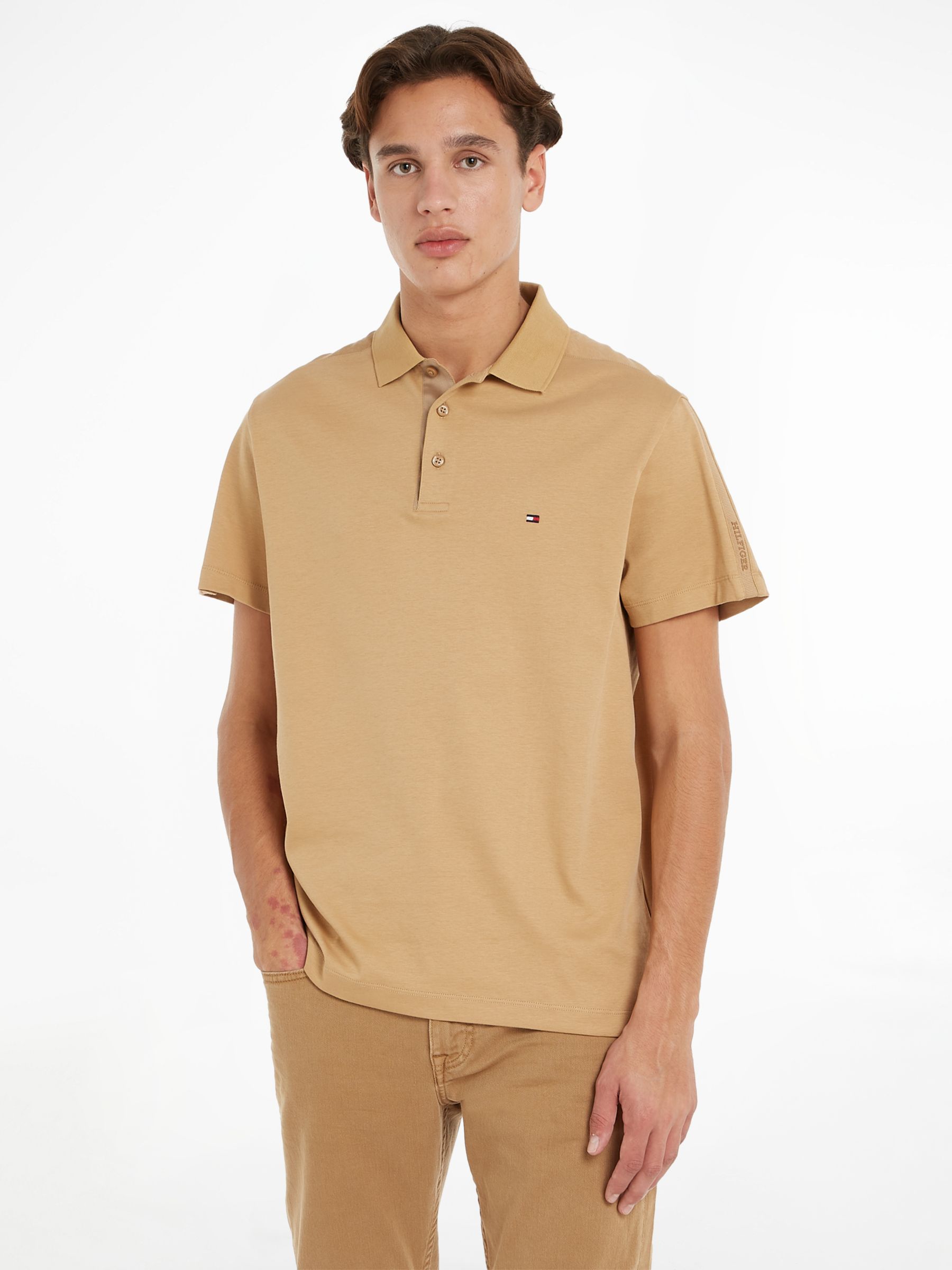 Tommy Hilfiger 1985 Slim Fit Polo Shirt, Peach Dusk at John Lewis & Partners