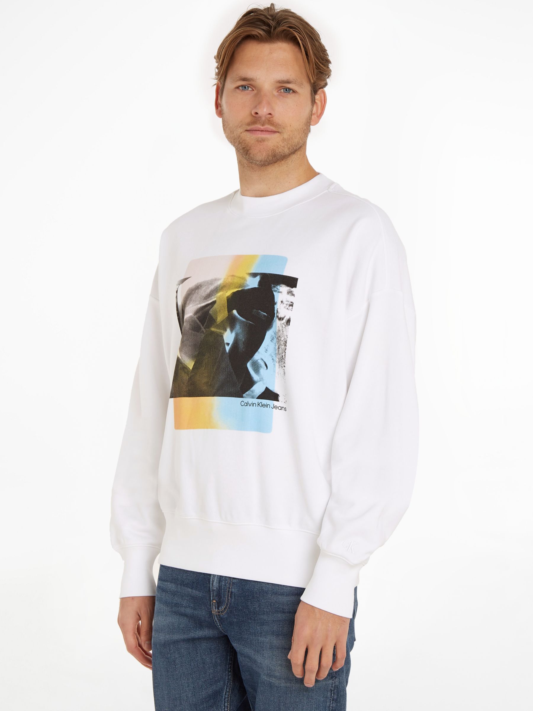 Calvin Klein Jeans NYC Print Cotton Sweatshirt, Bright White at