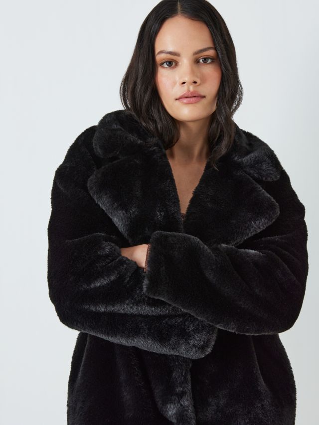 John Lewis ANYDAY Plain Faux Fur Coat, Black, XS