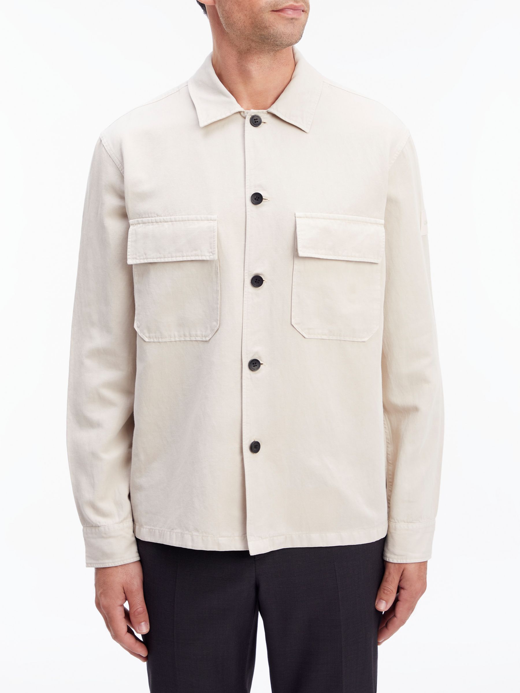 Calvin Klein Linen Overshirt, Stony Beige, XS