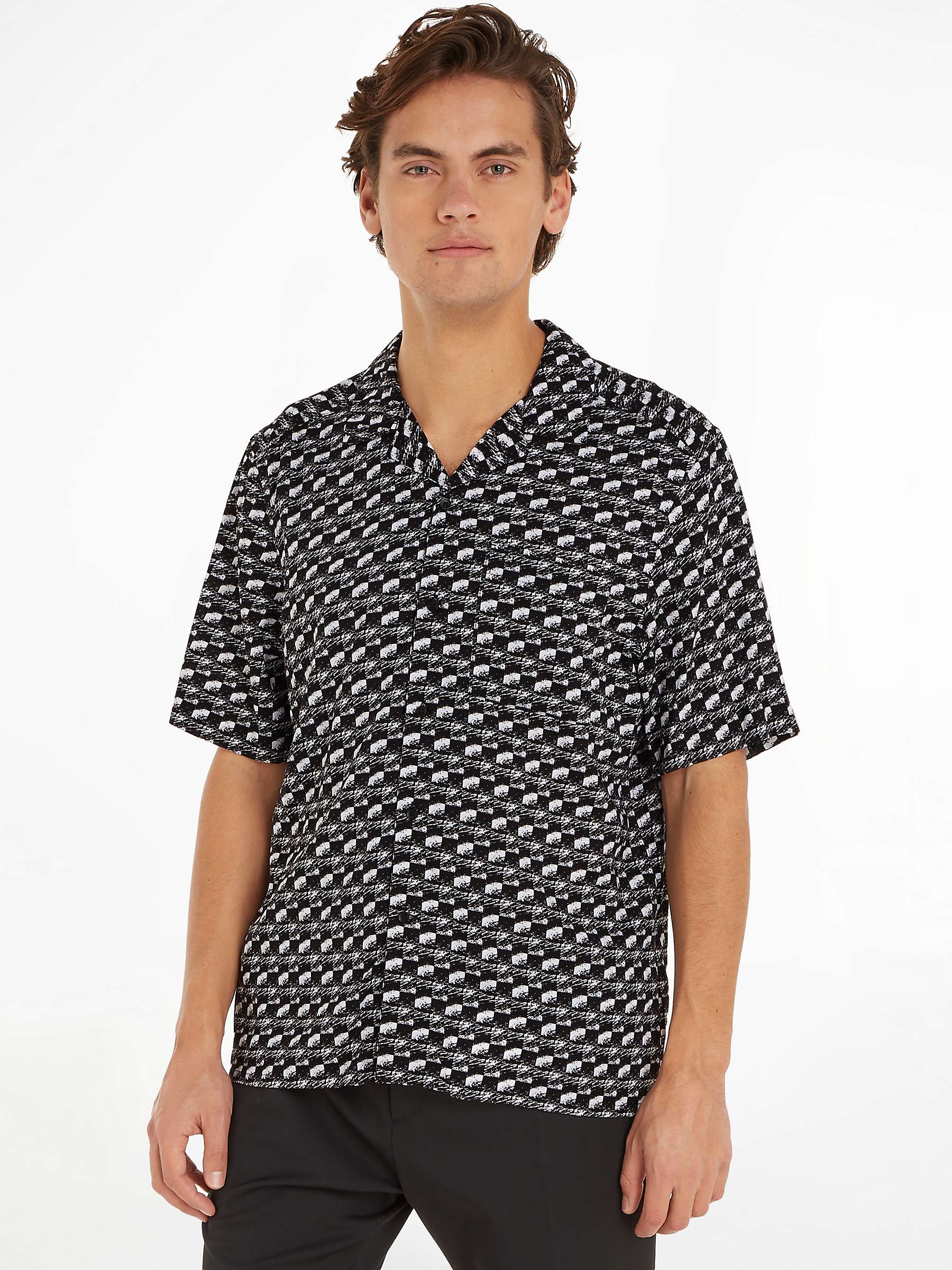 Buy Calvin Klein Short Sleeve Bowling Shirt, Black Online at johnlewis.com