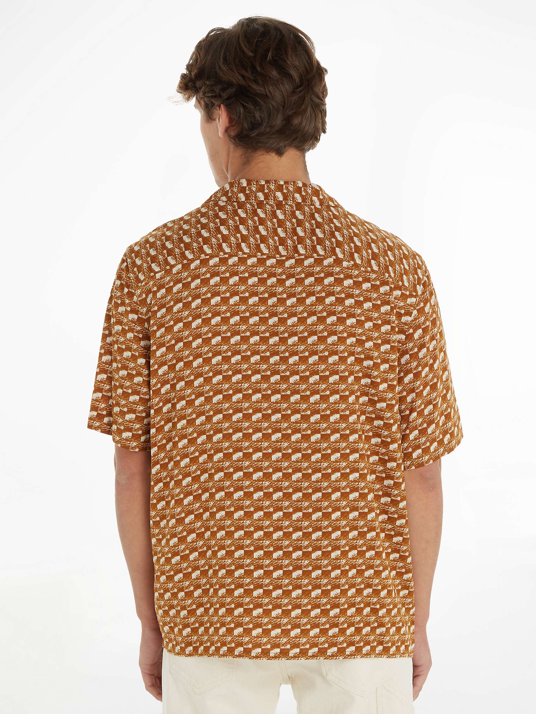Buy Calvin Klein Abstract Print Bowling Shirt, Burned Caramel Online at johnlewis.com
