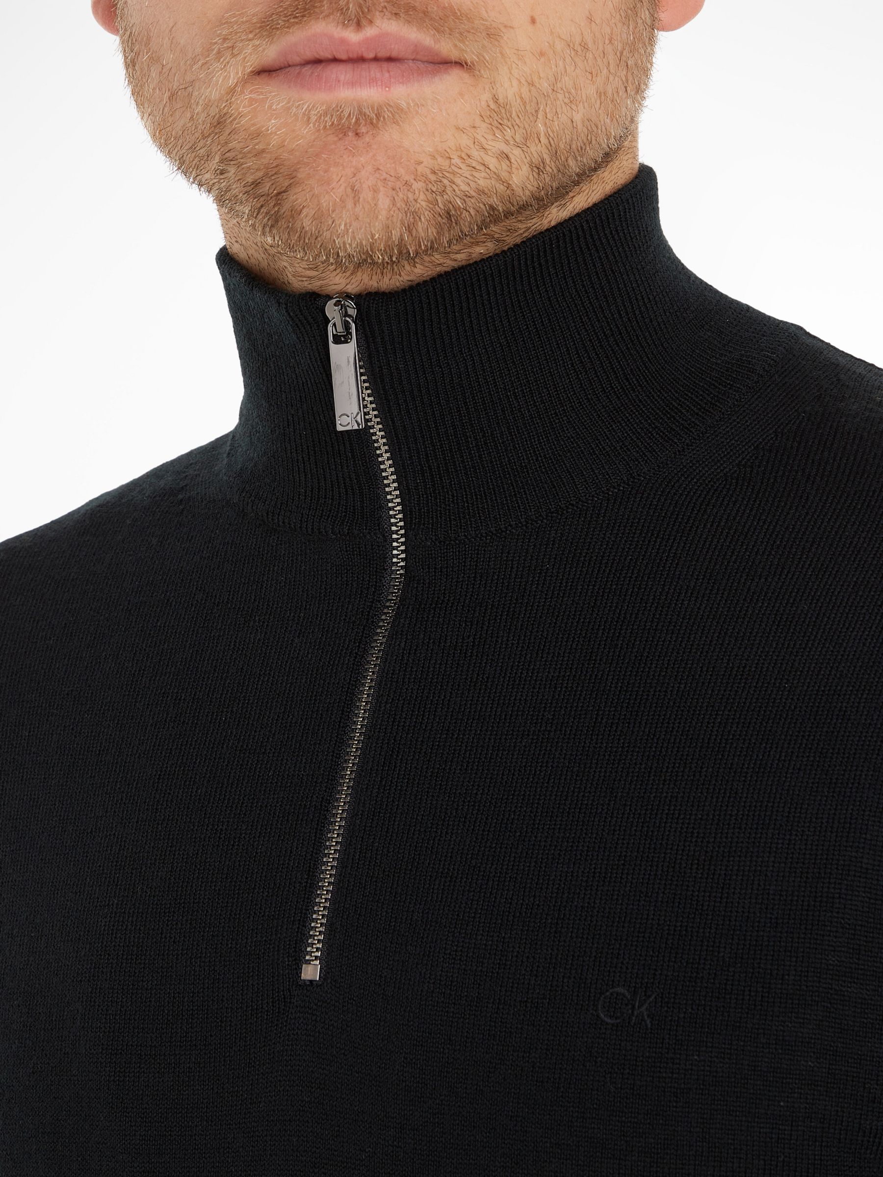 Buy Calvin Klein Merino Wool Quater Zip Jumper, Black Online at johnlewis.com