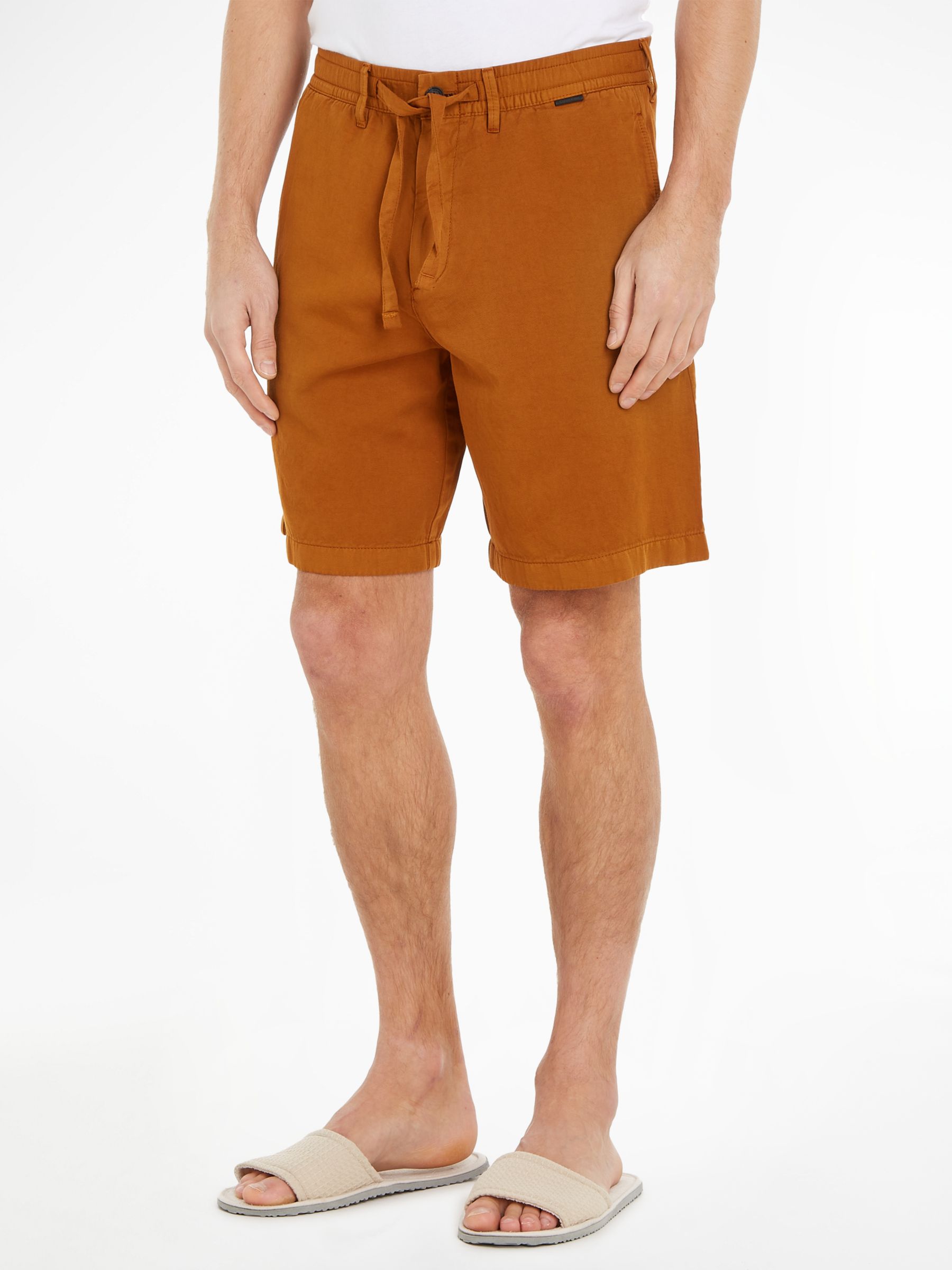 Calvin Klein Wide Leg Linen Blend Shorts, Burned Caramel, S