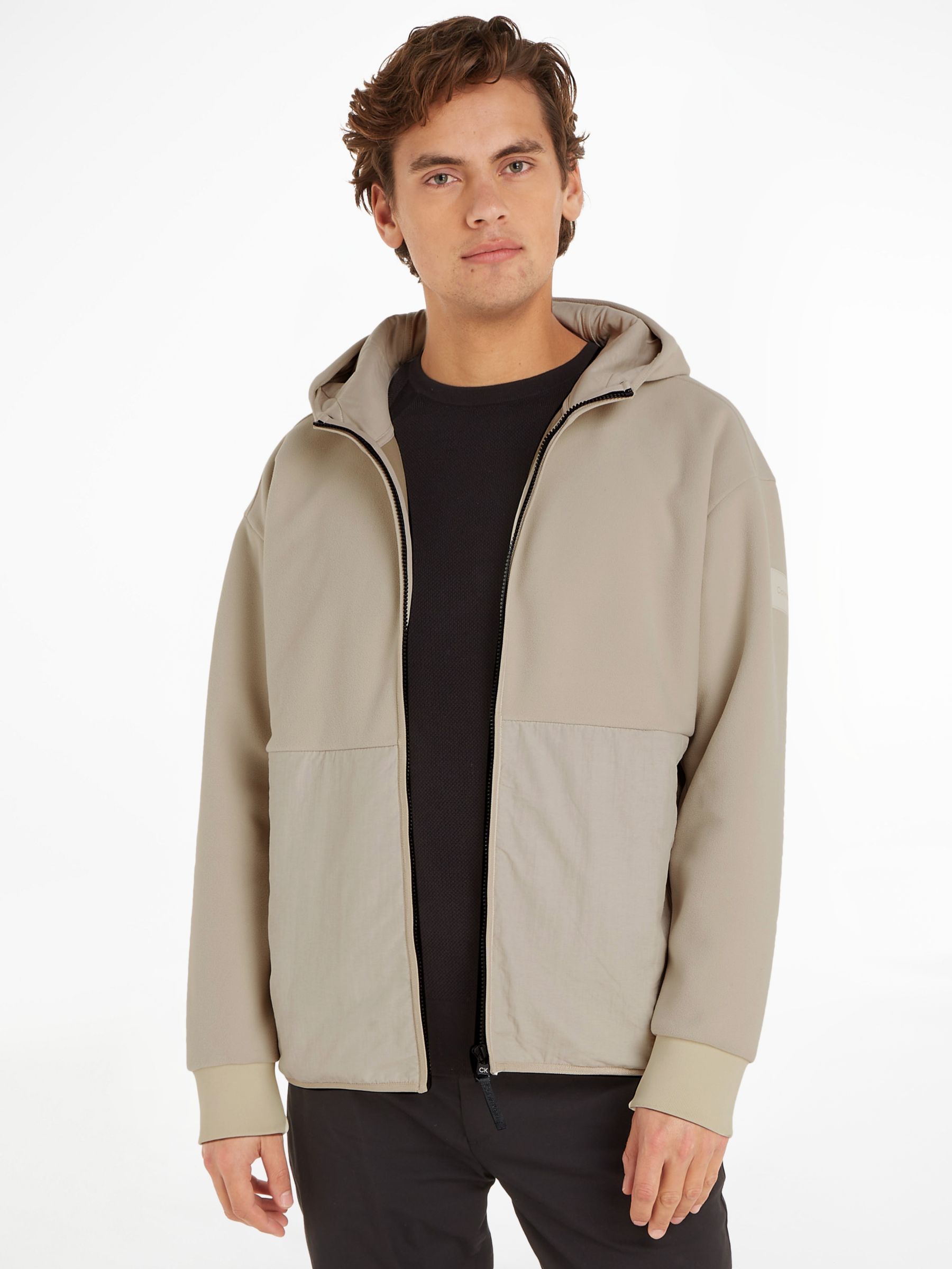 Calvin Klein Fleece Zip Up Jacket, Stony Beige