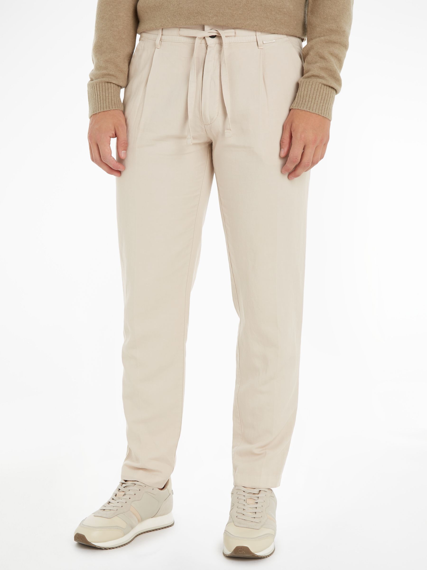 Calvin Klein Slim Fit Tapered Trousers, Stony Beige at John Lewis ...