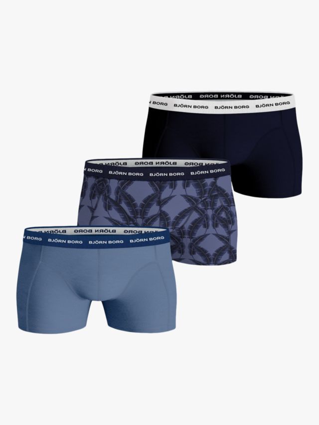 Björn Borg Stretch Cotton Boxers, Pack of 3, Leaf/Blue Multi, S