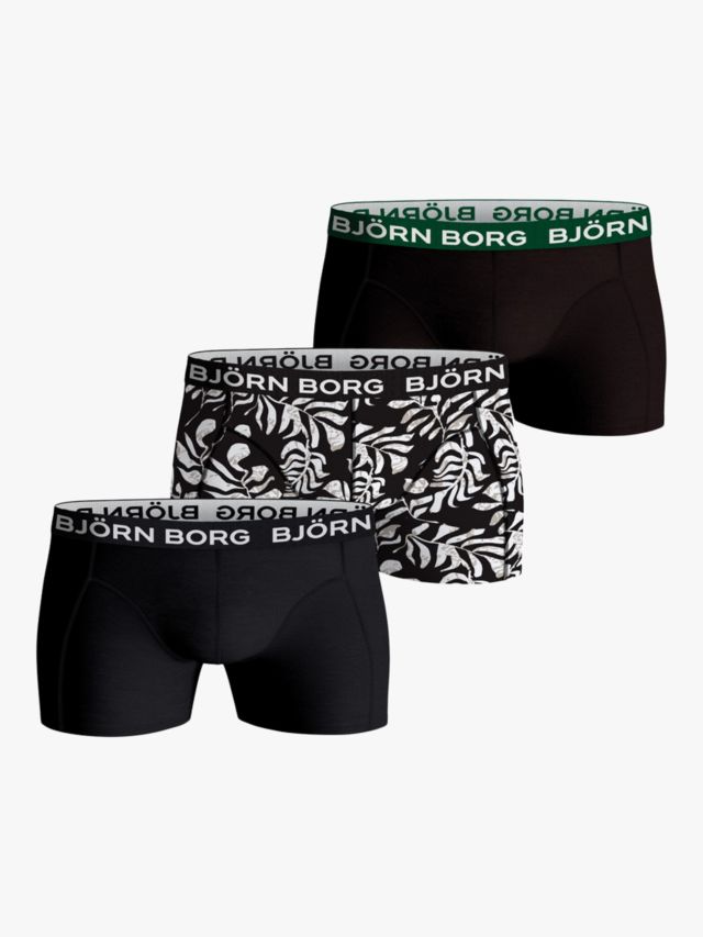 Björn Borg Stretch Cotton Boxers, Pack of 3, Black/White/Green, S
