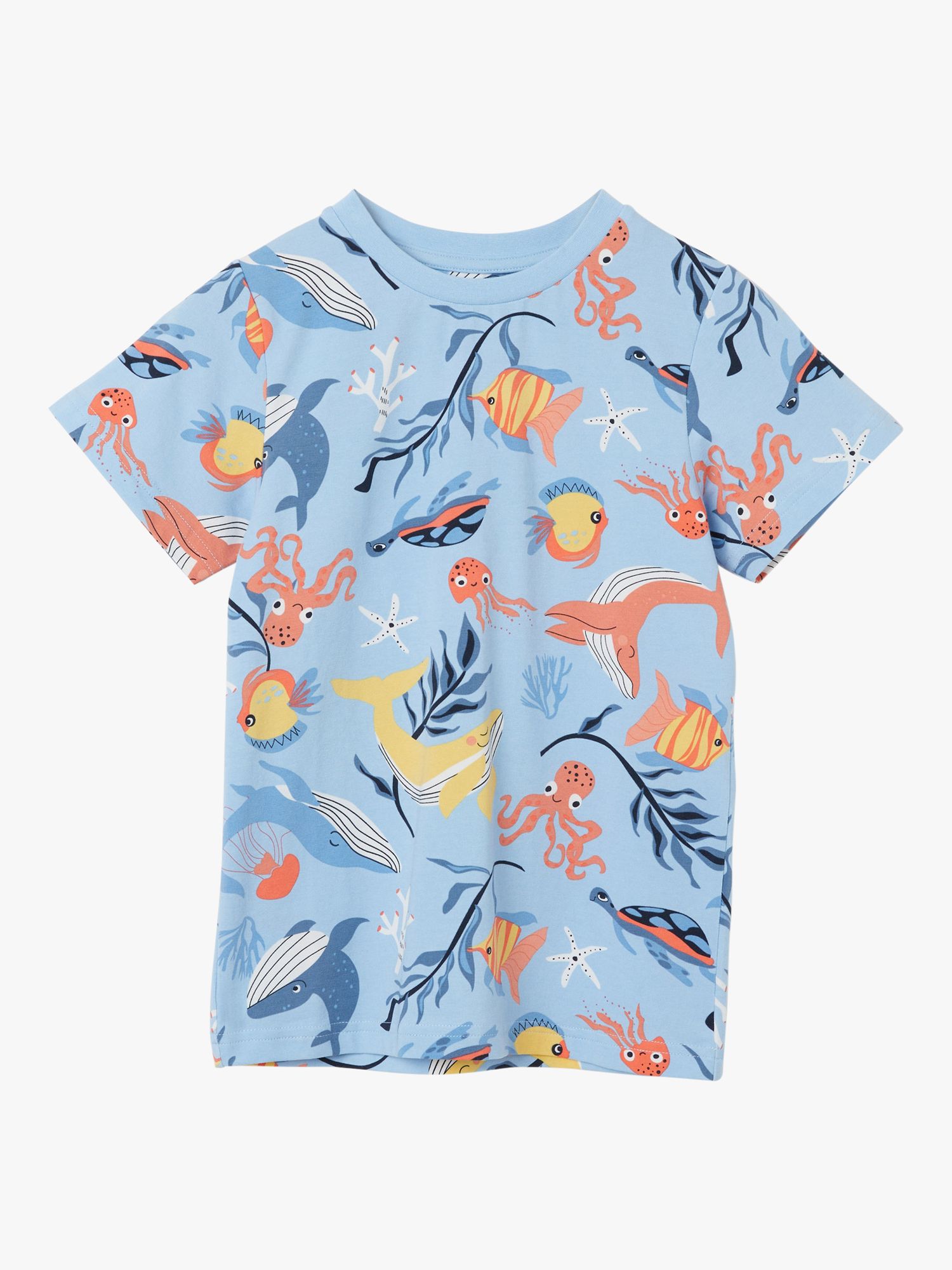 Polarn O. Pyret Kids' Sea Life Print T-Shirt, Blue/Multi