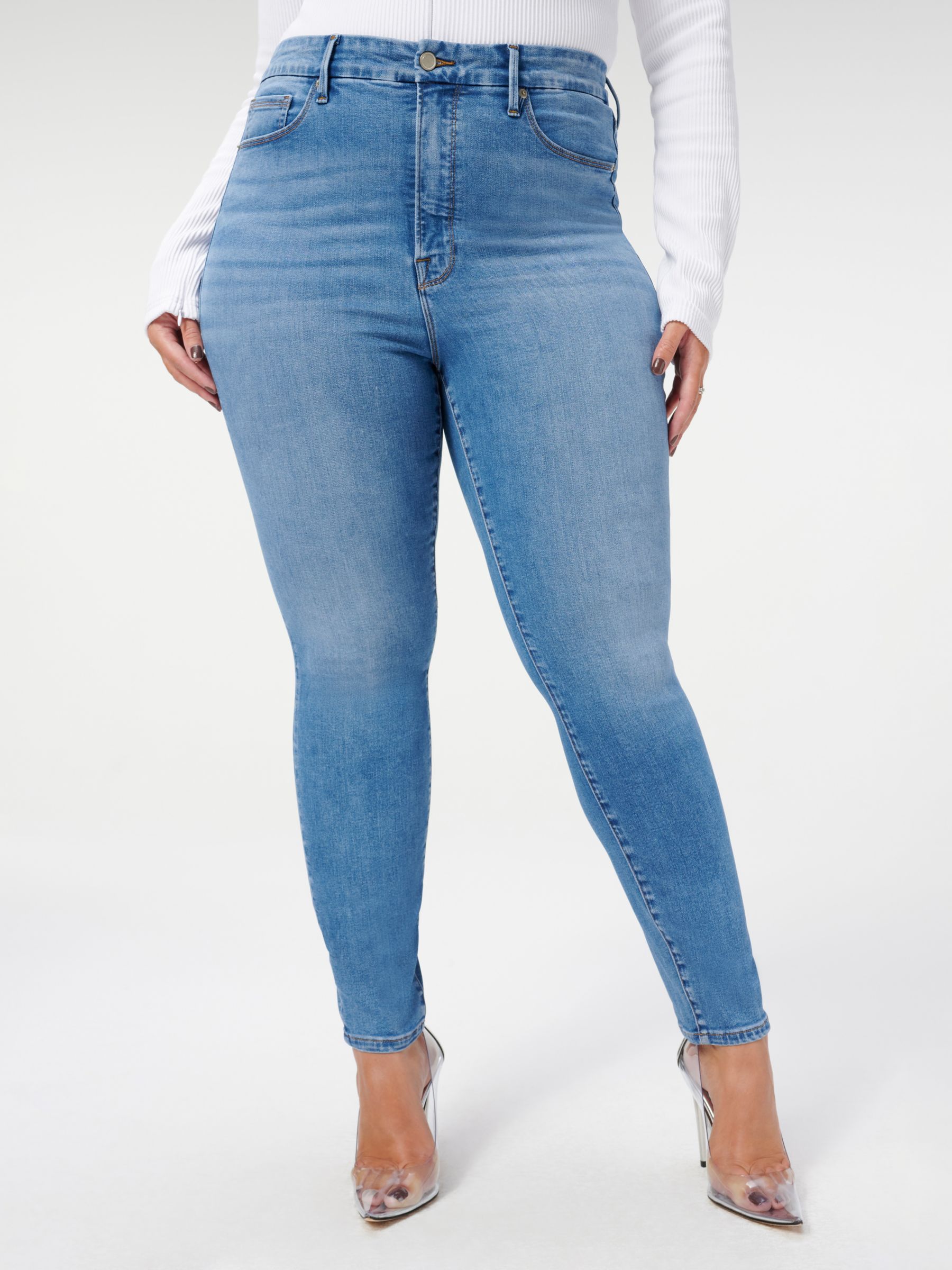 Good American Good Waist Skinny Jeans, Blue 796 at John Lewis & Partners