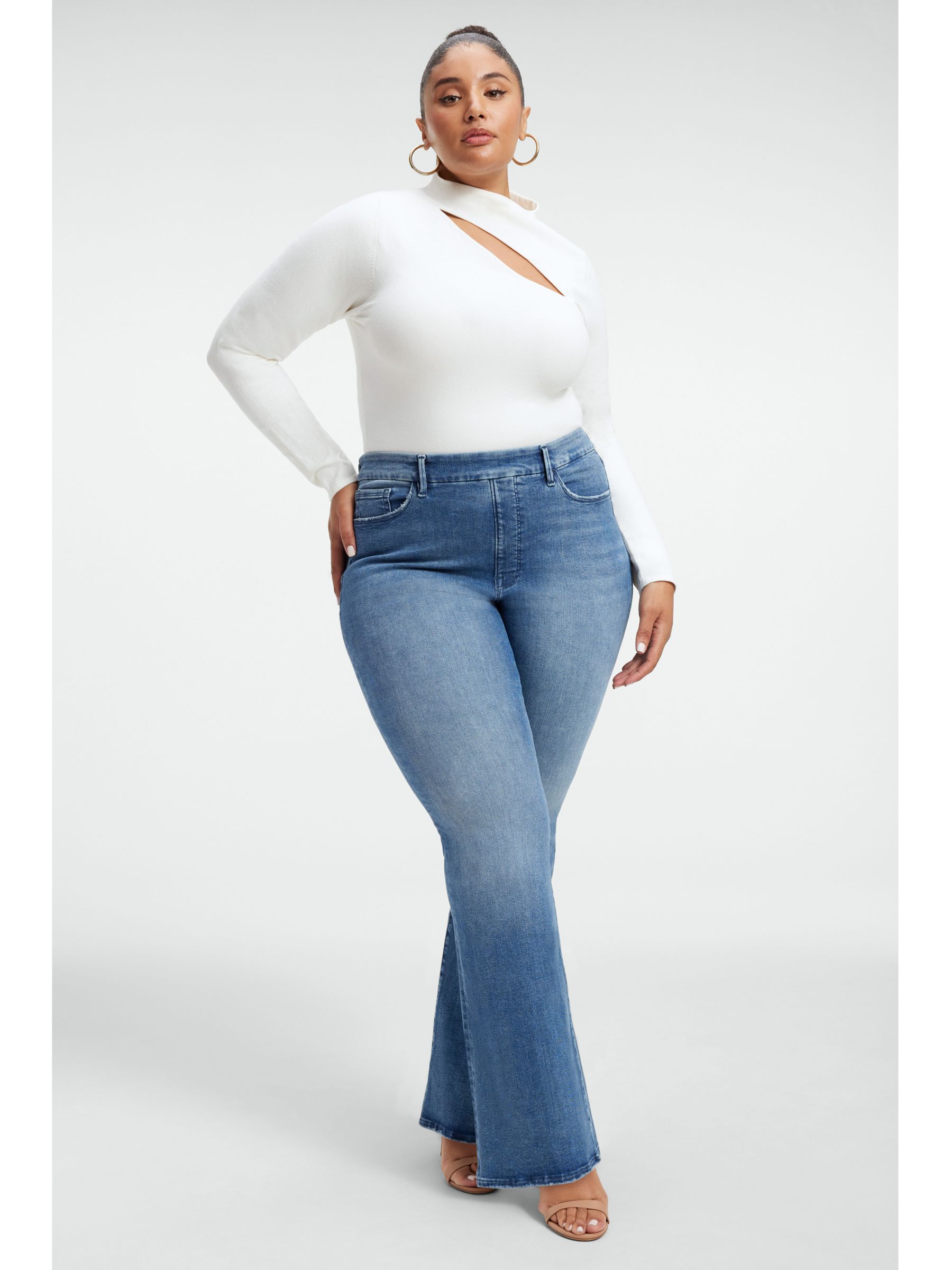 Good American Pull On Flared Jeans, Indigo at John Lewis & Partners